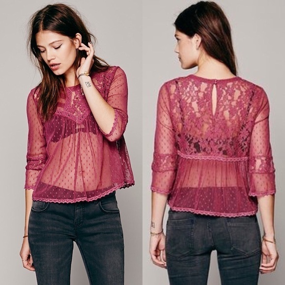 Free People Modern Romance Lace Crop Blouse Top - Picture 1 of 8